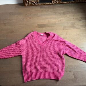 American Eagle Outfitters Bright Pink V-Neck Sweater